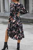 Floral Printed V-neck Long Sleeves Casual Dress