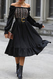 Black Off the Shoulder Long Sleeves Casual Dress with Belt