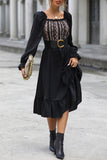 Black Off the Shoulder Long Sleeves Casual Dress with Belt