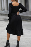 Black Off the Shoulder Long Sleeves Casual Dress with Belt