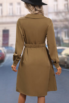 Long Sleeves Brown Casual Dress with Belt