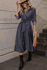 Load image into Gallery viewer, A Line Long Sleeves Navy Casual Dress with Belt