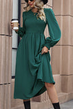 Long Sleeves Green Casual Dress with Pleated