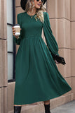 Long Sleeves Green Casual Dress with Pleated