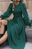 Long Sleeves Green Casual Dress with Pleated