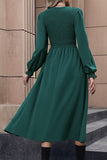 Long Sleeves Green Casual Dress with Pleated