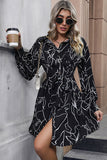 Long Sleeves Printed Casual Dress with Buttons