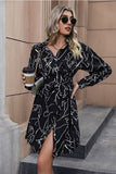 Long Sleeves Printed Casual Dress with Buttons