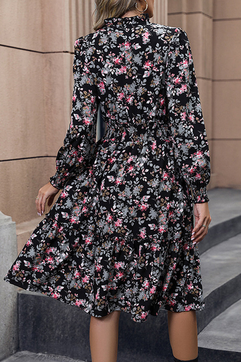 Load image into Gallery viewer, Floral Printed V-neck Long Sleeves A Line Casual Dress