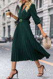 Dark Green Long Sleeves Casual Dress with Belt