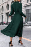 Dark Green Long Sleeves Casual Dress with Belt