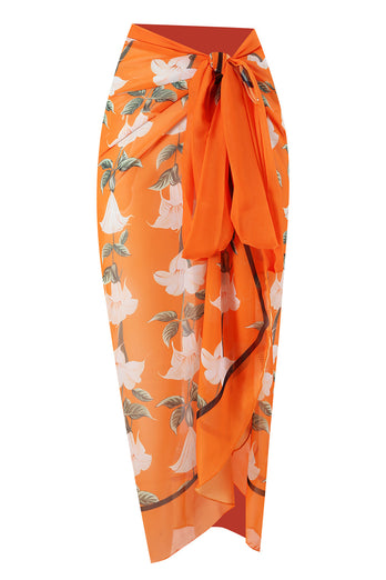 Orange Two Piece Floral Swimwear with Flowers