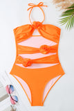 Orange Two Piece Floral Swimwear with Flowers