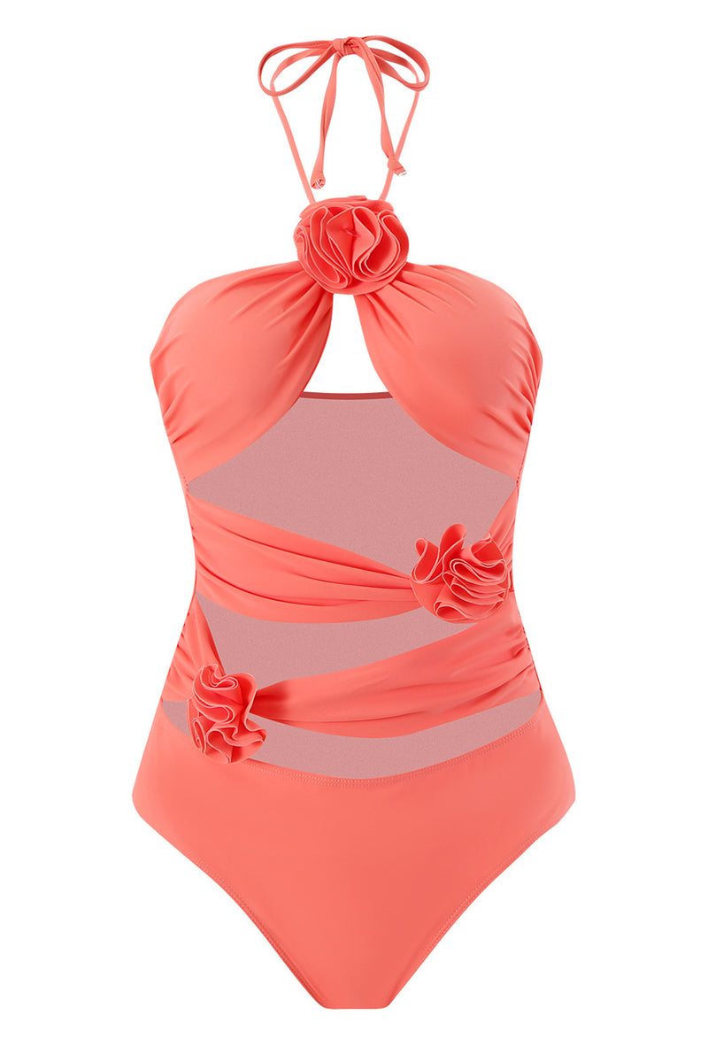 Load image into Gallery viewer, Orange Two Piece Floral Swimwear with Flowers