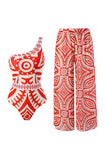 Red Two Piece Printed Pants Swimwear