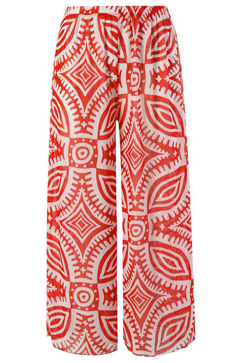 Red Two Piece Printed Pants Swimwear