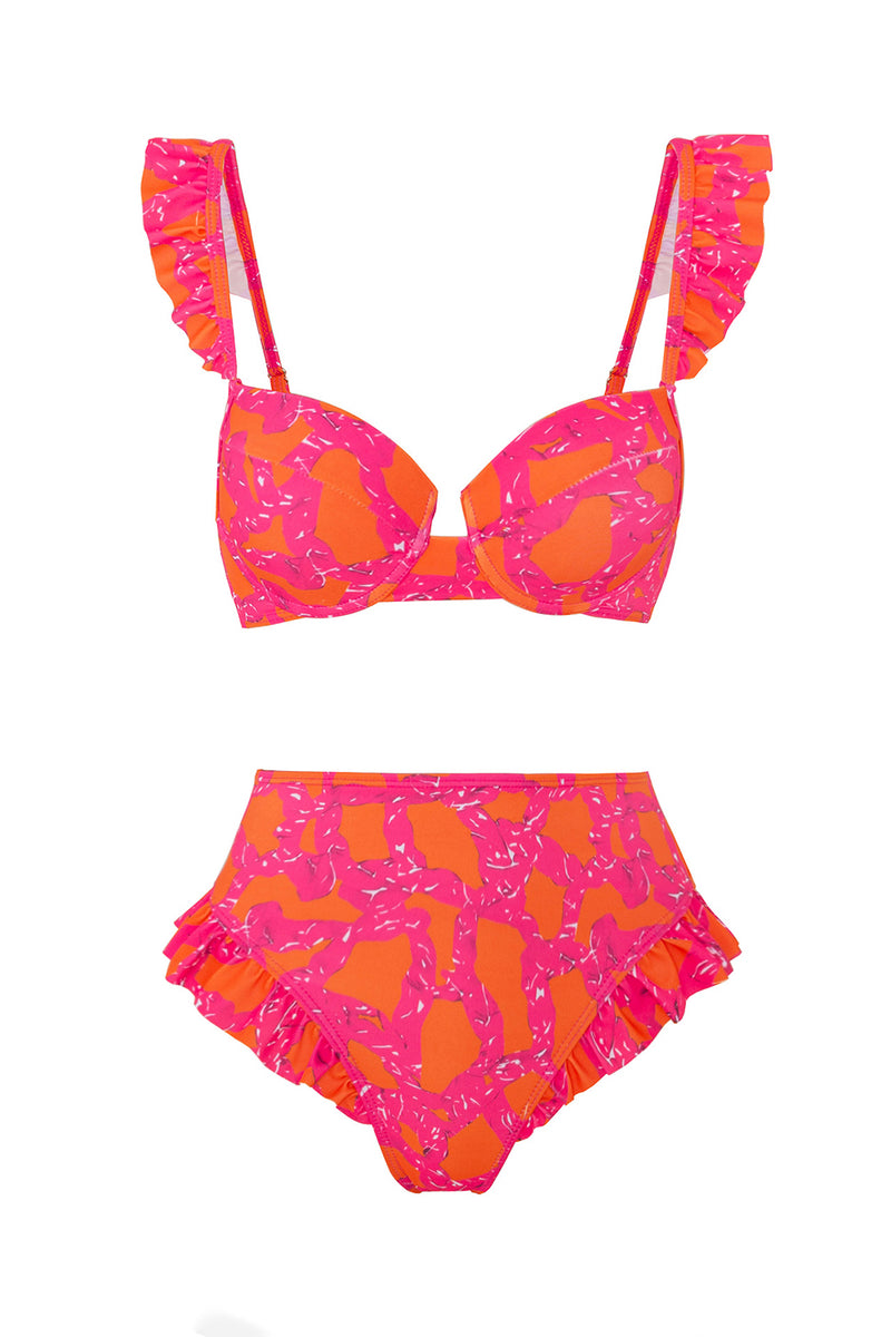 Load image into Gallery viewer, Fuchsia Printed 3 Piece Vacation Swimwear with Skirt