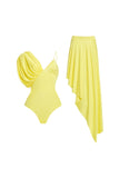 Yellow One Shoulder 2 Piece Swimwear with Skirt