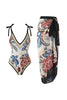 Load image into Gallery viewer, Black Floral Print 2 Piece Swimwear with Skirt
