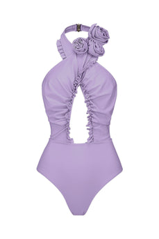 Purple Floral Print 2 Piece Swimwear with Skirt