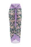 Purple Floral Print 2 Piece Swimwear with Skirt