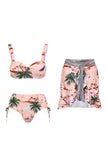 Pink Print 3 Piece Swimwear with Skirt