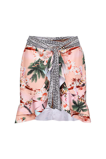 Pink Print 3 Piece Swimwear with Skirt