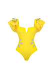 Yellow 2 Piece Swimwear with Flounce