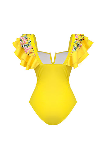 Yellow 2 Piece Swimwear with Flounce