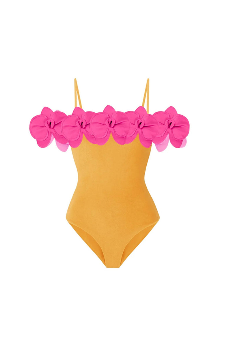 Load image into Gallery viewer, Yellow One Piece Swimwear with Flowers