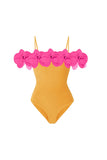 Yellow One Piece Swimwear with Flowers