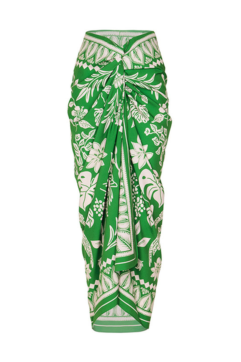 Load image into Gallery viewer, Green Floral Print 3 Piece Swinwear with Ruffles