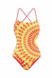 Yellow Print 2 Piece Swimwear with Skirt