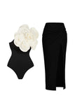 Black 2 Piece Swimwear with Flower