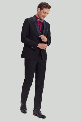 Black Men's 3 Piece Slim Fit Shawl Lapel Suit