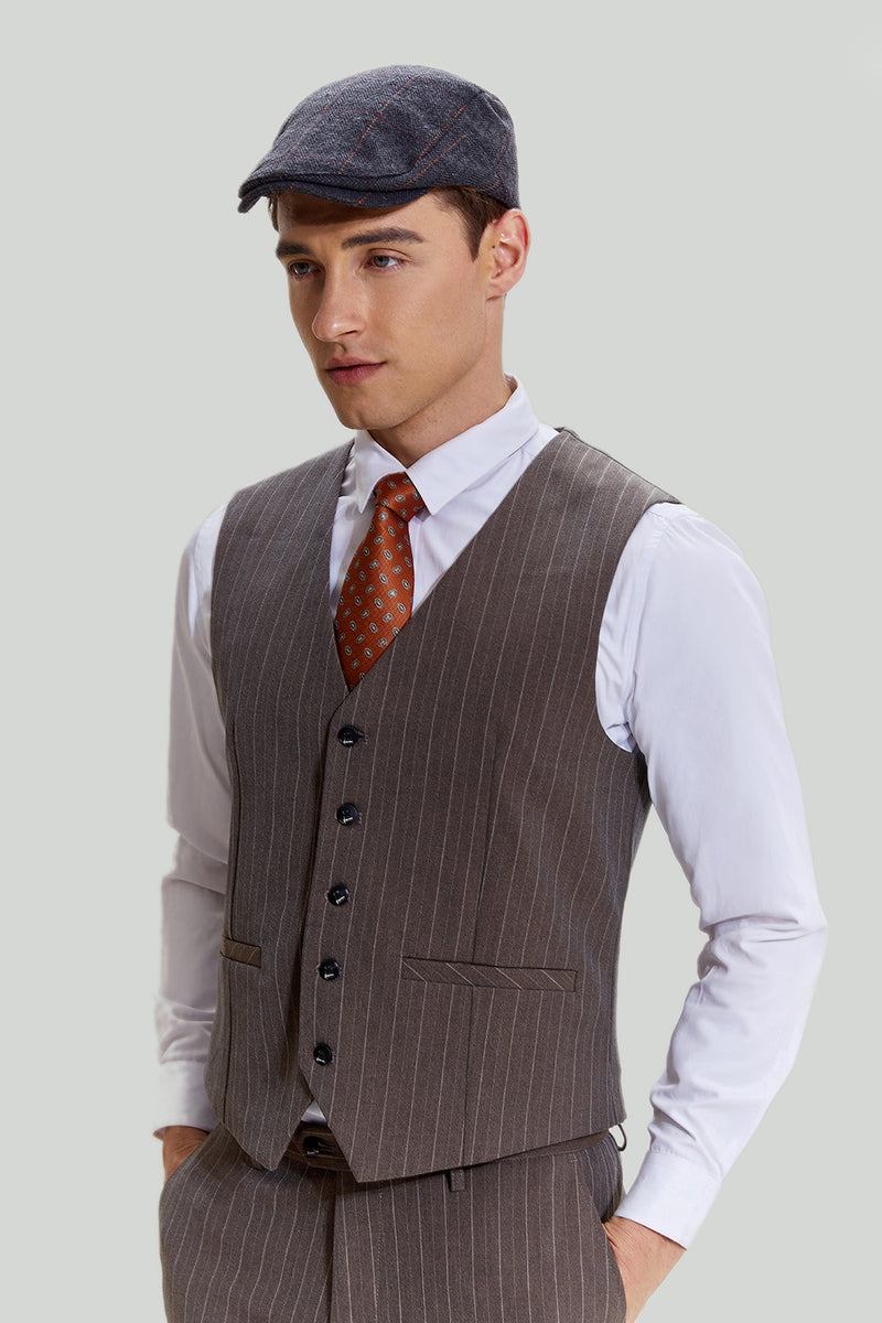 Load image into Gallery viewer, Coffee Pinstripe 3 Piece Men&#39;s Prom Formal Suits