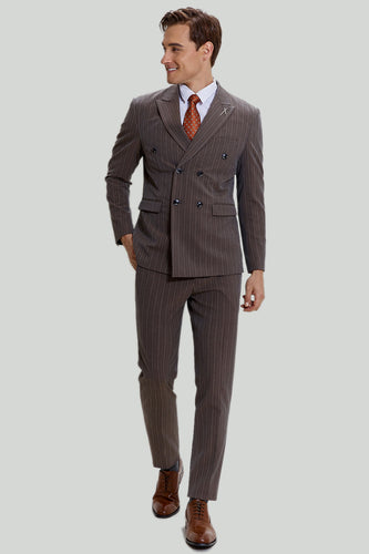 Coffee Pinstripe 3 Piece Men's Prom Formal Suits