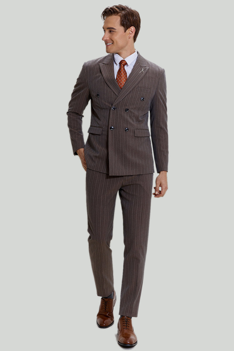 Load image into Gallery viewer, Coffee Pinstripe 3 Piece Men&#39;s Prom Formal Suits
