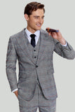 Grey Plaid Wide Peak Lapel 3 Piece Single Breasted Men's Suits