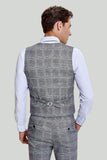 Grey Plaid Wide Peak Lapel 3 Piece Single Breasted Men's Suits