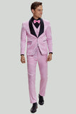 Pink Jacquard Satin Shawl Lapel 3 Piece Men's Prom Suits