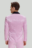 Pink Jacquard Satin Shawl Lapel 3 Piece Men's Prom Suits