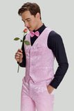 Pink Jacquard Satin Shawl Lapel 3 Piece Men's Prom Suits