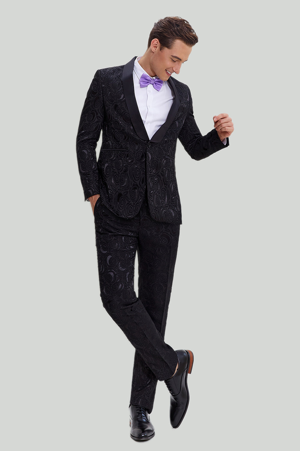 Men's Black 2-piece Jacquard One Button Fit Suit Set