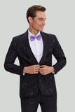 Men's Black 2-piece Jacquard One Button Fit Suit Set