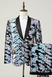 White Sequins Mens Two-Piece Suit Shawl Lapel One Button Tuxedo