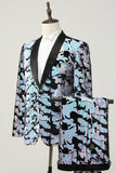 White Sequins Mens Two-Piece Suit Shawl Lapel One Button Tuxedo