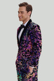 White Sequins Mens Two-Piece Suit Shawl Lapel One Button Tuxedo