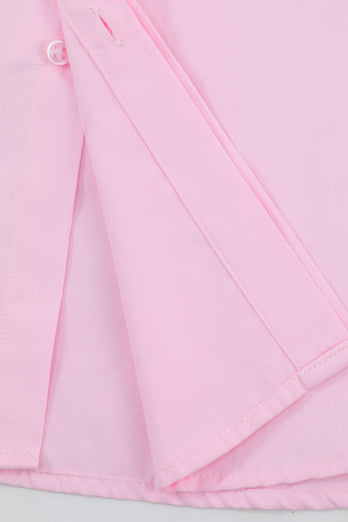 Pink Men's Solid Long Sleeves Collar Dress Suit