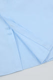 Men's Light Blue Collar Solid Long Sleeves Dress Shirt